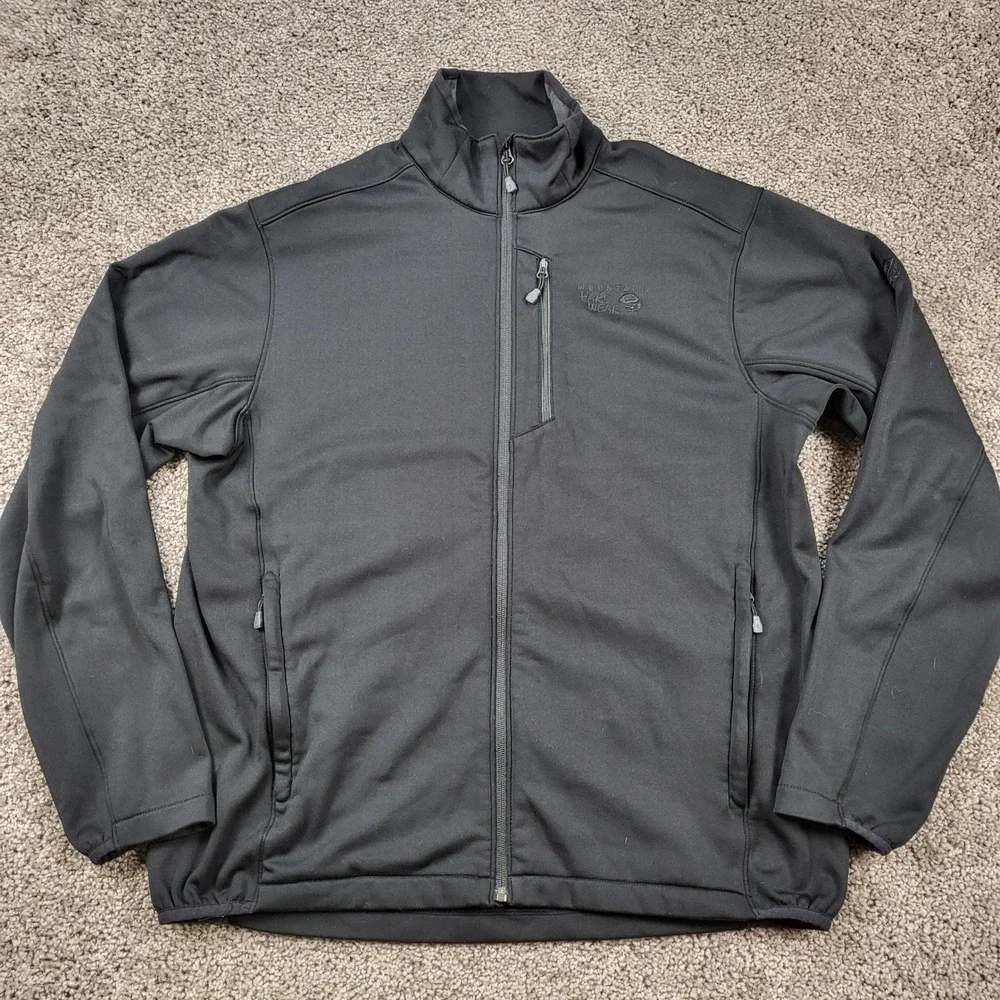 Mountain Hardwear OM6030 Mens Large Black Softshell Fleece Lined Jacket Full Zip